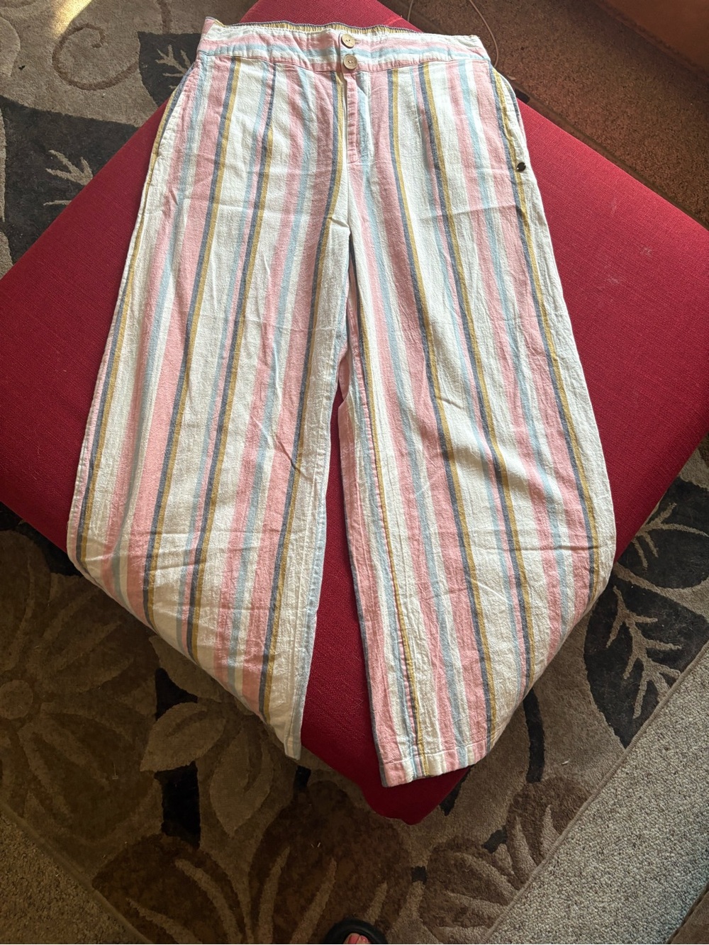 Roxy Striped Wide-Leg Pull-On Pants in Pink, Blue, Yellow